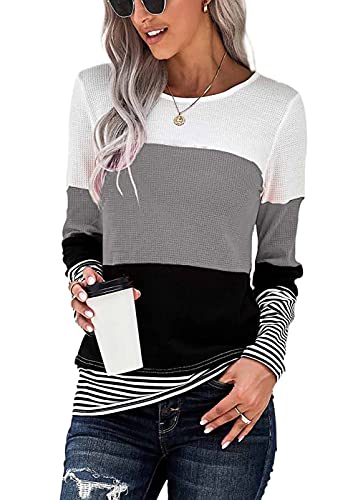 FANGJIN Pullover Damen Herbst Winter Tshirt Lang Langarmshirt Frauen Basic Oberteil Longshirt Elegant Sweatshirt Bluse Damenpullover Lässige Moderne Longsleeve Strickjacken für Damen Grau XL von FANGJIN