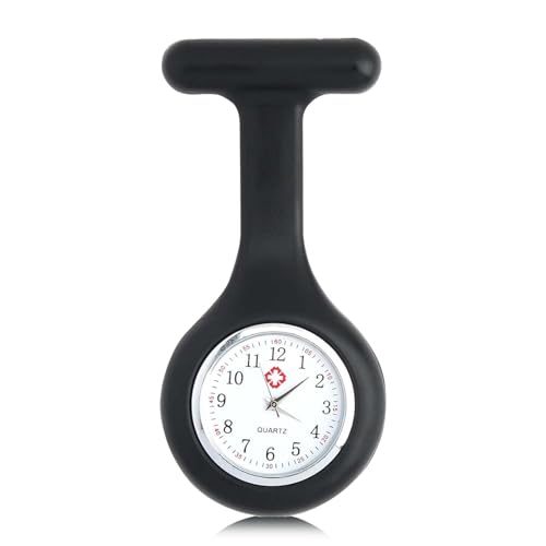 FANGWSSIBEI Silikon Krankenschwester Uhr Brosche Infektionskontrolle Design Fob Uhr für Gesundheitswesen Krankenschwestern Ärzte Sanitäter Leicht ablesbare Uhr Taschenuhr, Schwarz , Klassisch von FANGWSSIBEI