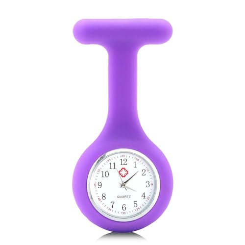 FANGWSSIBEI Silikon Krankenschwester Uhr mit Brosche Pin Krankenschwester Uhr Krankenschwester Uhr Brosche Gesundheitswesen Krankenschwester Arzt Sanitäter Medizinische Brosche Uhr, violett, Klassisch von FANGWSSIBEI