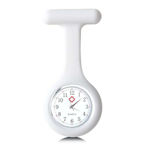 FANGWSSIBEI Silikon Krankenschwester Uhr mit Brosche Pin Krankenschwester Uhr Krankenschwester Uhr Brosche Gesundheitswesen Krankenschwester Arzt Sanitäter Medizinische Brosche Uhr, weiß, Klassisch von FANGWSSIBEI