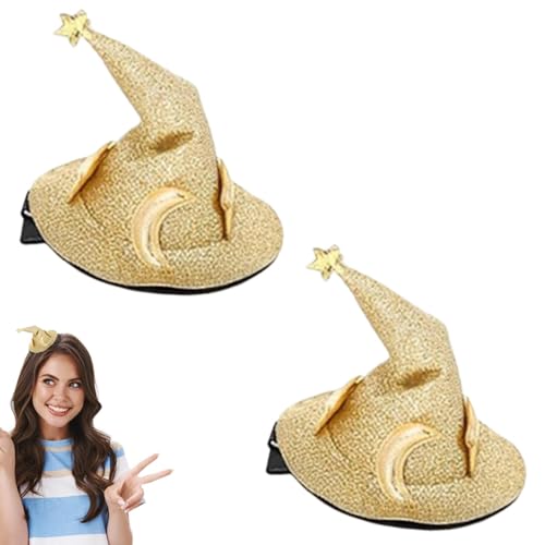 FANGZ Gruselige Haarnadeln, Zaubererhut Clip | 2 Stück Zaubererhut Kopfschmuck | Wiederverwendbare glänzende Stern- und Mond-Design-Hut-Haarspange zur Kleidungsdekoration von FANGZ