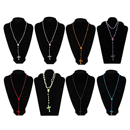 FANJABA Rosenkranz-Halskette aus Kunststoff in 8 Farben, leuchtende Halskette, Katholizismus, Gebet, religiöser Schmuck für den täglichen Gebrauch, Rosenkranz-Halskette, Length:40.5cm/16", Kunststoff von FANJABA
