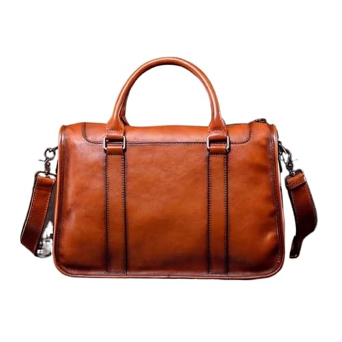 FANSENG 14-Zoll-Herren-Totes Aktentaschen Computertaschen Umhängetaschen Messenger Bags Handtaschen aus echtem Leder Laptoptaschen(Yellow) von FANSENG
