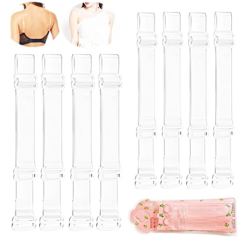 4 Paar bh träger transparent, unsichtbare transparent gefrostete verstellbare BH-Träger, Transparenter Schultergurt, hochelastische TPU unsichtbar gefrostete Träger, transparentes Schultergurt-Set von FANSEZQ