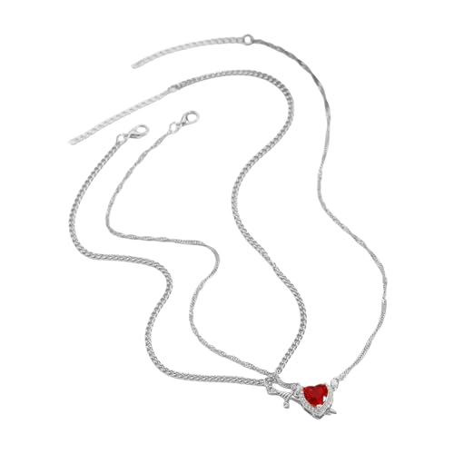 FANSHINUO 2-teiliges Halsketten-Set mit Herzpfeilen, symbolisiert Liebe und Verpflichtung, Legierung, Textur, modischer Halsschmuck, Geschenk für Paare, 41+5cm, Metall von FANSHINUO