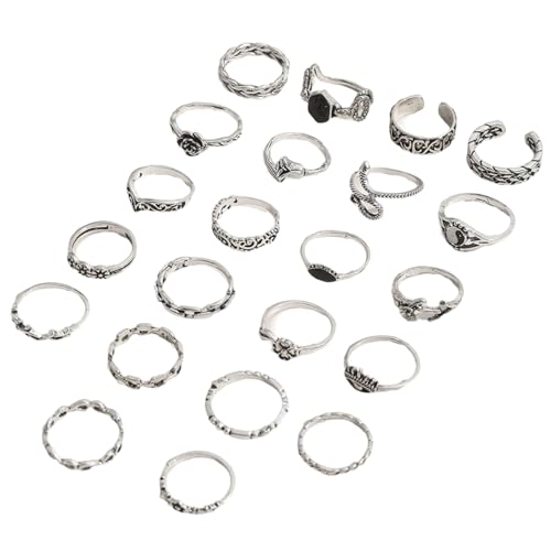 FANSHINUO 22-teiliges Vintage-Ring-Set mit geprägtem Blumenmuster, Yin-Yangs-TaiJi-Ringe für Modebegeisterte und einzigartige Stile von FANSHINUO