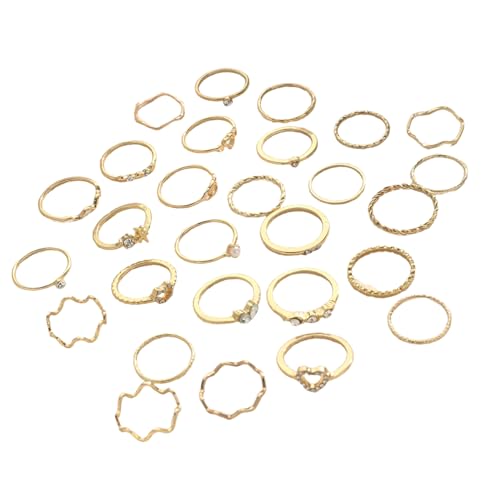 FANSHINUO 28-teiliges Liebesherz-Ring-Set mit eleganten Designs und stilvollen Strasssteinen für modische Frauen, as the pic show, Zink von FANSHINUO