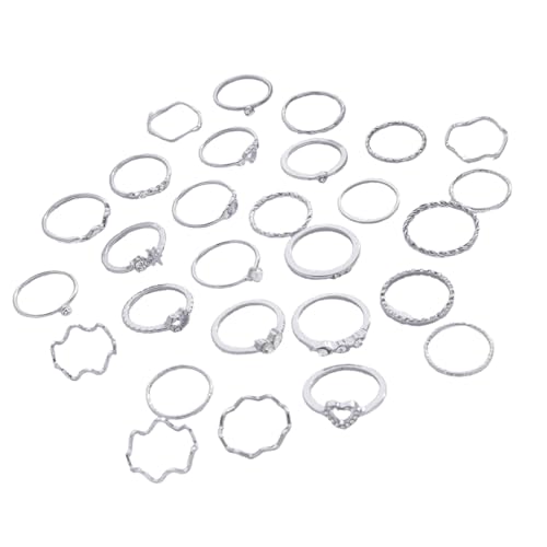 FANSHINUO 28-teiliges Liebesherz-Ring-Set mit eleganten Designs und stilvollen Strasssteinen für modische Frauen, as the pic show, Zink von FANSHINUO