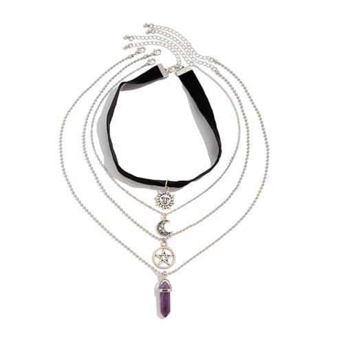 FANSHINUO 4 Stück Gothic Sonne und Mond Kristall Anhänger Halskette Geschichtet Mond Schmuck Mode Accessoires Geschenk für Frauen Mädchen von FANSHINUO