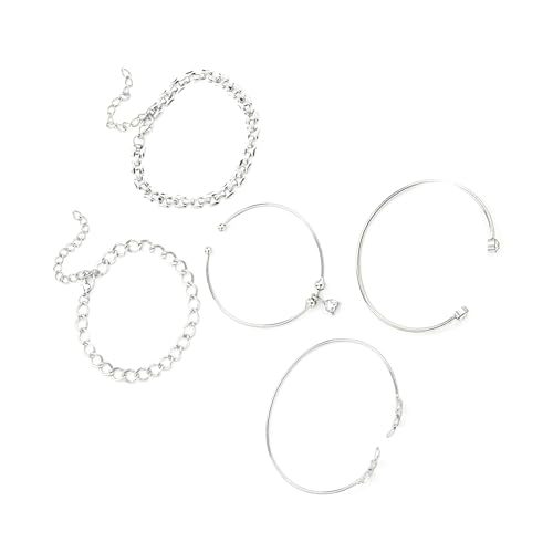 FANSHINUO 5-teiliges Set mit offenen Armbändern mit geometrischen Designs und eleganten Strasssteinen für trendige Damen-Outfits, as the pic show, Metall von FANSHINUO