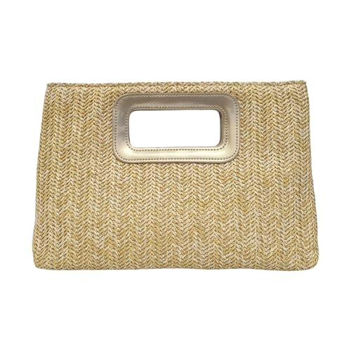 FANSHINUO Abend-Handtasche, Sommer, Strand, Schultertasche, Crossbody-Tasche, Griff oben, Clutch, Handtaschen, Stroh, Clutch, Geldbörse für Damen, Strandtasche, gold, One Size von FANSHINUO