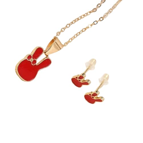 FANSHINUO Einzigartiges Kaninchen-Ohrring- und Halsketten-Set für Damen und Kinder, Modeschmuck mit angenehm zu tragenden Legierungsmaterialien, Chain length: 38+5cm, Metall von FANSHINUO