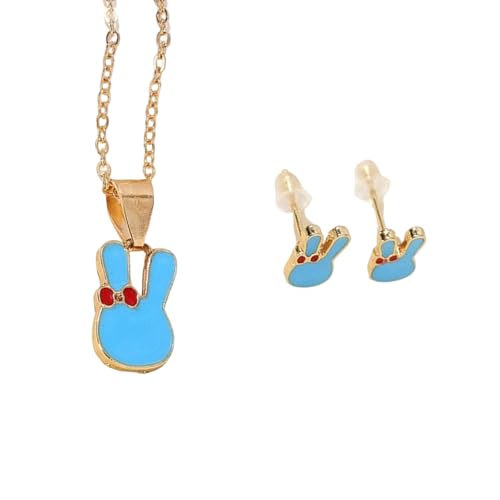 FANSHINUO Einzigartiges Kaninchen-Ohrring- und Halsketten-Set für Damen und Kinder, Modeschmuck mit angenehm zu tragenden Legierungsmaterialien, Chain length: 38+5cm, Metall von FANSHINUO