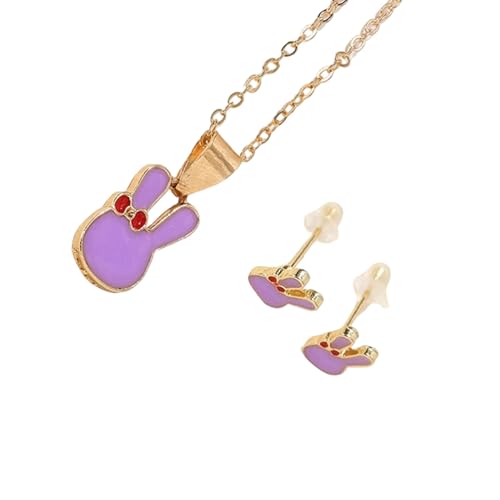 FANSHINUO Einzigartiges Kaninchen-Ohrring- und Halsketten-Set für Damen und Kinder, Modeschmuck mit angenehm zu tragenden Legierungsmaterialien, Chain length: 38+5cm, Metall von FANSHINUO