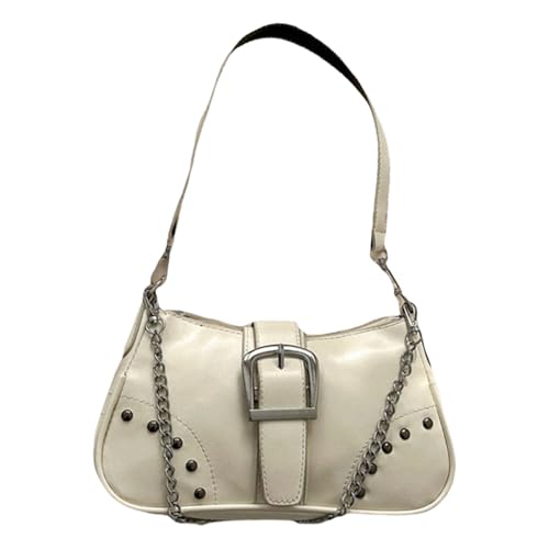 FANSHINUO Elegante Damen Handtasche mit Kettendetail Große Kapazität Schultertasche Casual Unterarmtasche für verschiedene Anlässe Damen, weiß, One Size FANSHINUO Elegante Damen Handtasche mit Kettendetail Große Kapazität Schultertasche Casual Unterarmtasche für verschiedene Anlässe Damen, weiß, One Size von FANSHINUO