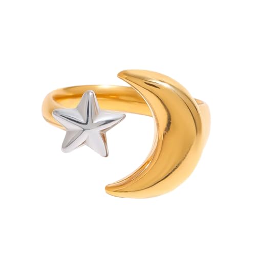 FANSHINUO Elegante Edelstahl-Mond- und Sternringe symbolisieren Romantik zum Ausdruck von Liebe oder individuellen Stilen von FANSHINUO