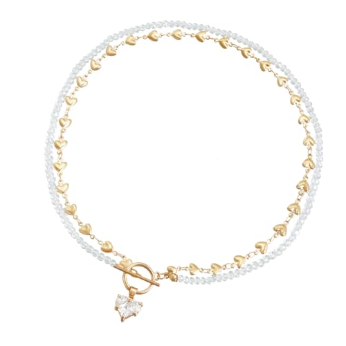 FANSHINUO Elegante Halskette mit Herz-Zirkonia-Anhänger und stabiler Kette für Damen und Mädchen, einzigartige Stile, Freizeitkleidung, as the pic show, Metall von FANSHINUO