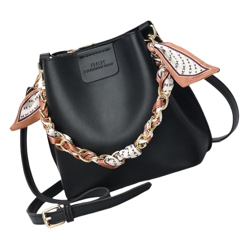 FANSHINUO Elegante Handtasche aus PU-Leder mit großem Fassungsvermögen, Umhängetasche mit modernem Design, Schultertasche für Damen, große Kapazität, Schwarz , One Size von FANSHINUO