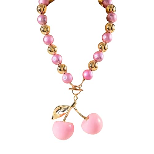 FANSHINUO Elegante Kirschen-Halskette mit romantischen Stilen, stilvolle Perlen, Schlüsselbeinkette für Frauen und Mode-Enthusiasten, as the pic show, Kunstperlen von FANSHINUO
