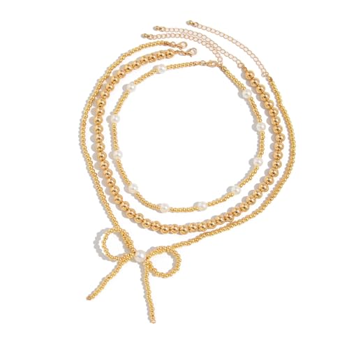 FANSHINUO Elegante Perlen-Halskette mit Anhänger, auffällige Perlen-Halskette mit Schleifen-Anhänger, trendige Halskette für Partys, as the pic show, Metall von FANSHINUO