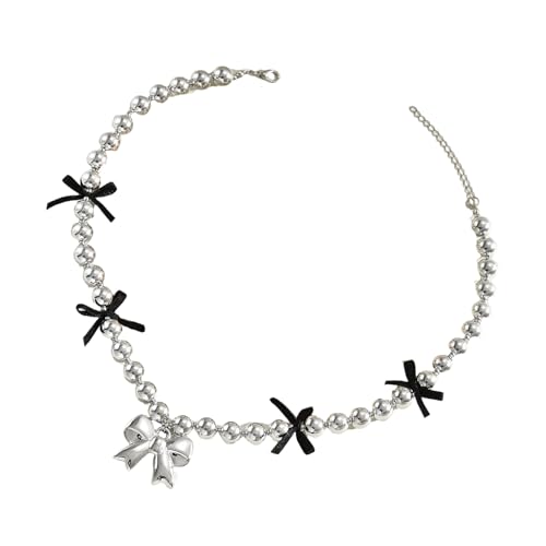 FANSHINUO Elegante Perlen-Halskette mit stilvollen Charm-Schleifen-Designs für trendige Frauen und schöne Stile, Liebhaber, Freizeitkleidung, 37+7cm, Metall von FANSHINUO