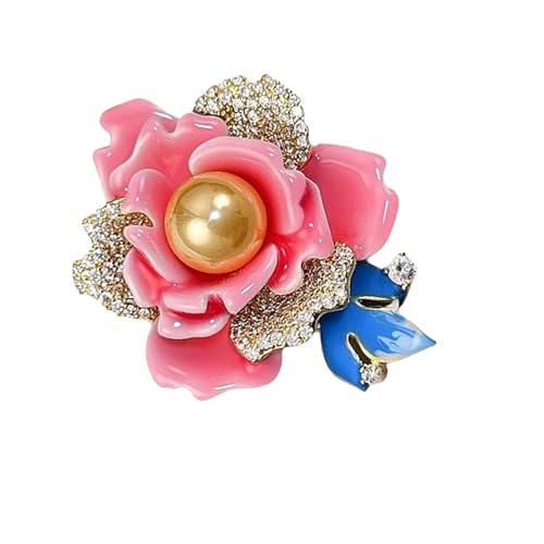FANSHINUO Elegante Pfingstrosen-Brosche mit funkelnden Strasssteinen, chinesischer Stil, emailliert, Cloisonné-Anstecknadel, Schmuck für Damen von FANSHINUO