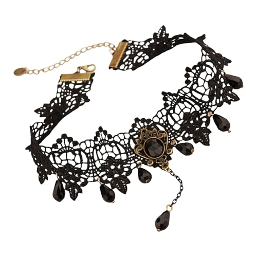 FANSHINUO Elegante Spitzen-Choker-Halskette für Damen, Punk-Stil, Choker mit Kristalldekoren für Halloween und Cosplay-Party FANSHINUO Elegante Spitzen-Choker-Halskette für Damen, Punk-Stil, Choker mit Kristalldekoren für Halloween und Cosplay-Party von FANSHINUO