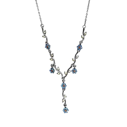 FANSHINUO Elegante blaue Pflaumenblüten-Anhänger-Halskette, leichtes Schlüsselbein-Kette, französischer Stil, Schmuck für Damen, für den täglichen Gebrauch von FANSHINUO