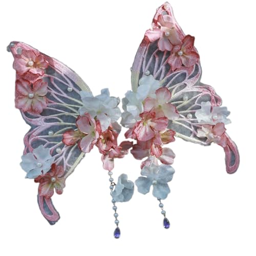 FANSHINUO Elegante handgefertigte Schmetterlings-Haarspange aus Seide für Damen, Han-Kostüm, Fransen-Seitenclip für Hochzeiten und Cosplay-Partys von FANSHINUO