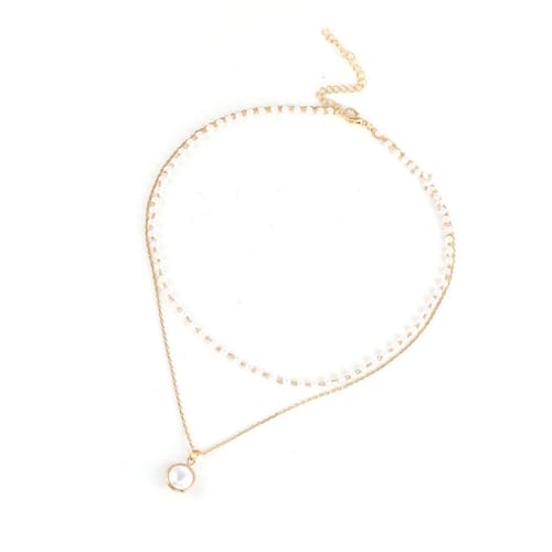 FANSHINUO Elegante mehrschichtige Halskette mit Anhänger aus Kunstperlen für Damen, verstellbare Länge und Legierungskette, Halsketten-Schmuck von FANSHINUO