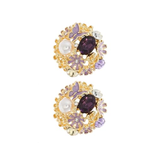 FANSHINUO Elegante runde Strass-Blumen-Ohrstecker für Damen, französisches Handwerk und allergieresistentes Design, 2.8*2.8cm, Metall von FANSHINUO
