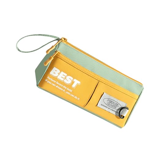 FANSHINUO Große Kapazität Bleistift Aufbewahrungstasche Reißverschlüsse Schreibwaren Aufbewahrungsbeutel Student Multifunktionales Fach Federmäppchen Großes Etui, Gelb / Grün von FANSHINUO