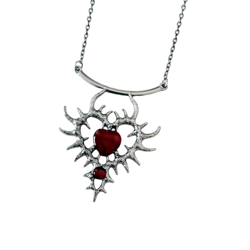 FANSHINUO Halskette mit Herz-Anhänger im Gothic-Stil, mit Strasssteinen, verstellbare Kette, Modeschmuck, Accessoire für Damen, 45+5cm, Metall von FANSHINUO