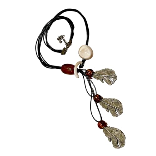 FANSHINUO Handgefertigte Keramikperlen-Blatt-Halskette mit Fransen-Detail für Damen, Retro-Hippie-Schmuck von FANSHINUO