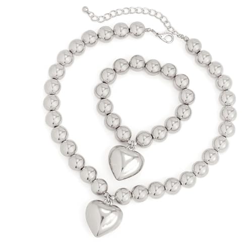 FANSHINUO Herz-Anhänger, Armband, Halskette für Damen, Hochzeit, Party, Schmuck-Set, Kugelkette, Zubehör, Statement-Zubehör von FANSHINUO