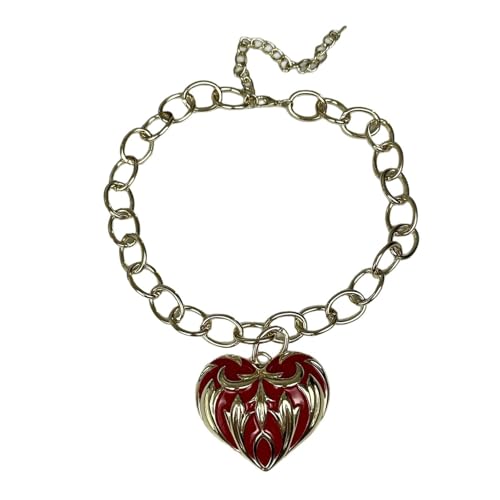FANSHINUO Kubanische Gliederkette für Frauen, Herzanhänger, Halskette, verstellbare Länge, Halskette, handgefertigter Schmuck für Frauen, as the pic show, Metall von FANSHINUO