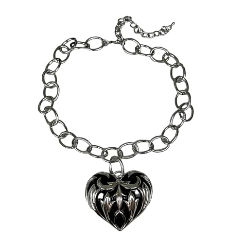 FANSHINUO Kubanische Gliederkette für Frauen, Herzanhänger, Halskette, verstellbare Länge, Halskette, handgefertigter Schmuck für Frauen, as the pic show, Metall von FANSHINUO