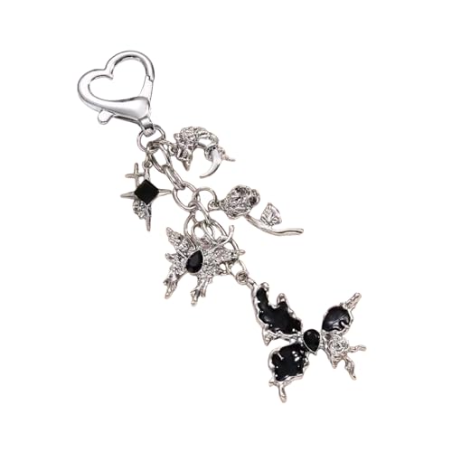 FANSHINUO Moderner Schlüsselanhänger, minimalistisch, schwarze Legierung, Schmuck für den täglichen Gebrauch, stilvolles Damen-Accessoire-Set, schwarze Legierung, Fliege, Party-Schlüsselanhänger von FANSHINUO
