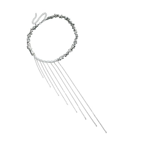 FANSHINUO Modische Quasten-Halskette mit unregelmäßigen Perlen, handgefertigt, Schlüsselbeinkette, verstellbare Länge, Halskette für Partykleidung von FANSHINUO