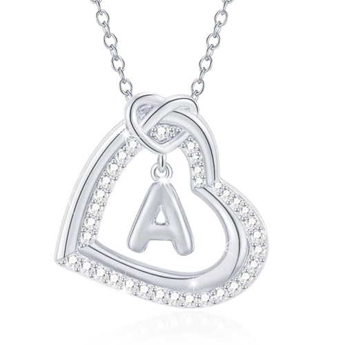 FANSHINUO Personalisierbare Halskette mit Initialen-Herz-Anhänger mit funkelnden Zirkonia, für modische Frauen und Paare, Freizeitkleidung, 2CM, Metall von FANSHINUO