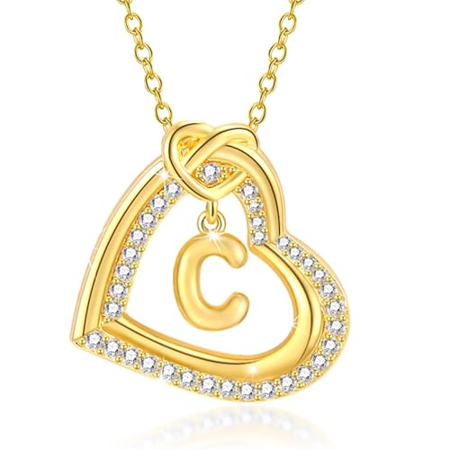 FANSHINUO Personalisierbare Halskette mit Initialen-Herz-Anhänger mit funkelnden Zirkonia, für modische Frauen und Paare, Freizeitkleidung von FANSHINUO