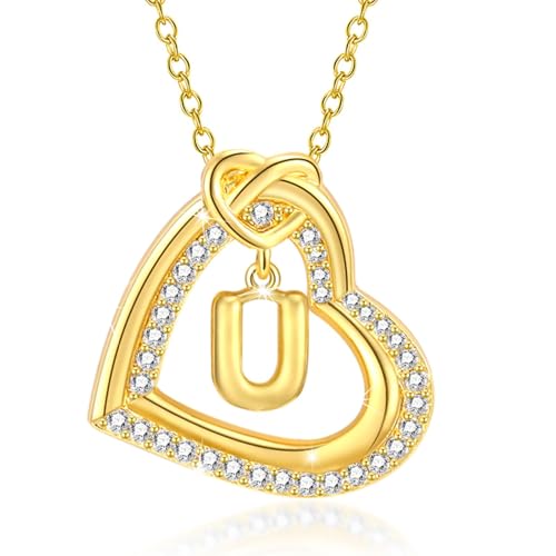 FANSHINUO Personalisierbare Halskette mit Initialen-Herz-Anhänger mit funkelnden Zirkonia, für modische Frauen und Paare, Freizeitkleidung von FANSHINUO