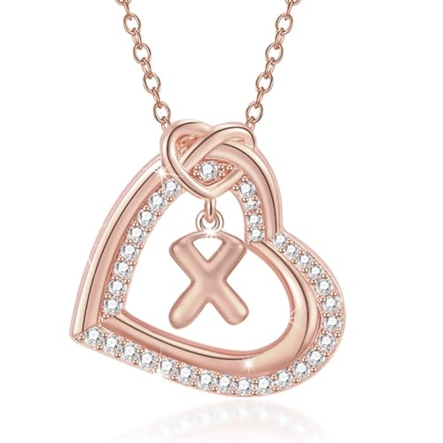 FANSHINUO Personalisierbare Halskette mit Initialen-Herz-Anhänger mit funkelnden Zirkonia, für modische Frauen und Paare, Freizeitkleidung von FANSHINUO