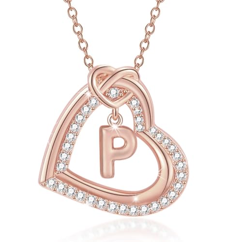 FANSHINUO Personalisierbare Halskette mit Initialen-Herz-Anhänger mit funkelnden Zirkonia, für modische Frauen und Paare, Freizeitkleidung von FANSHINUO