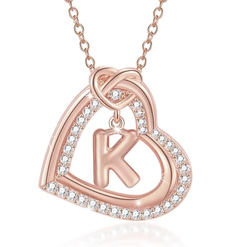 FANSHINUO Personalisierbare Halskette mit Initialen-Herz-Anhänger mit funkelnden Zirkonia, für modische Frauen und Paare, Freizeitkleidung von FANSHINUO