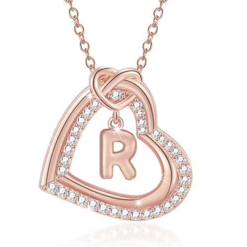 FANSHINUO Personalisierbare Halskette mit Initialen-Herz-Anhänger mit funkelnden Zirkonia, für modische Frauen und Paare, Freizeitkleidung von FANSHINUO