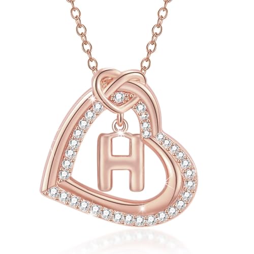 FANSHINUO Personalisierbare Halskette mit Initialen-Herz-Anhänger mit funkelnden Zirkonia, für modische Frauen und Paare, Freizeitkleidung von FANSHINUO