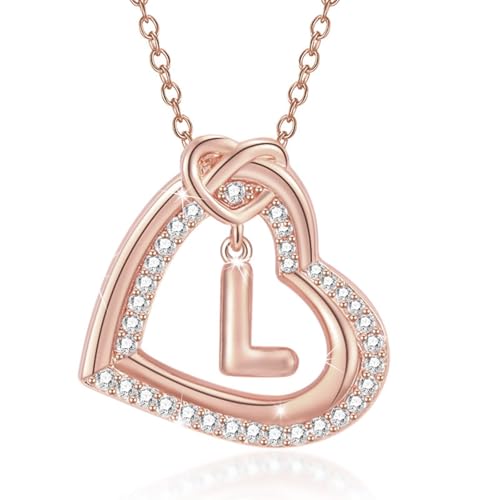 FANSHINUO Personalisierbare Halskette mit Initialen-Herz-Anhänger mit funkelnden Zirkonia, für modische Frauen und Paare, Freizeitkleidung von FANSHINUO