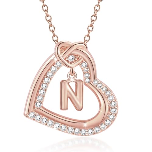 FANSHINUO Personalisierbare Halskette mit Initialen-Herz-Anhänger mit funkelnden Zirkonia, für modische Frauen und Paare, Freizeitkleidung von FANSHINUO