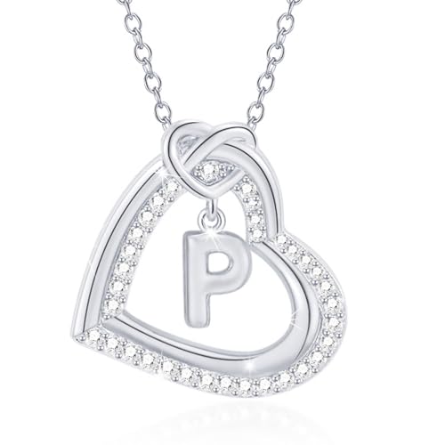 FANSHINUO Personalisierbare Halskette mit Initialen-Herz-Anhänger mit funkelnden Zirkonia, für modische Frauen und Paare, Freizeitkleidung von FANSHINUO